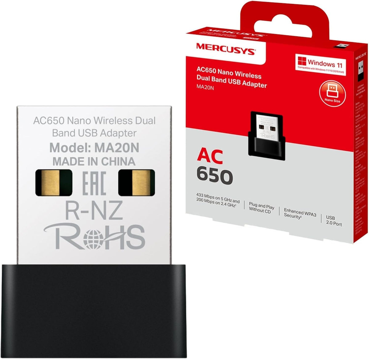 MERCUSYS MA20N | Nano Wi-Fi USB adapter | AC650 dual-band | Windows 10/11