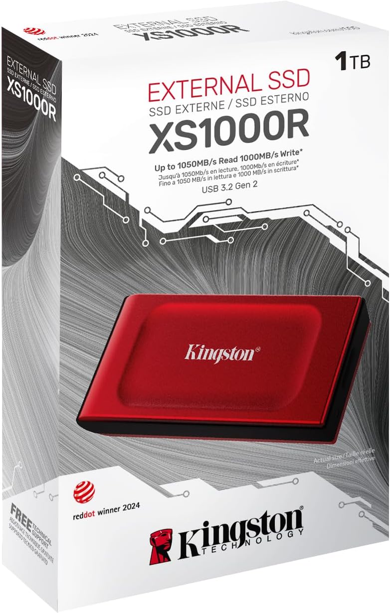 Kingston XS1000 | Portable external SSD | 1TB USB 3.2 Gen 2 | Red