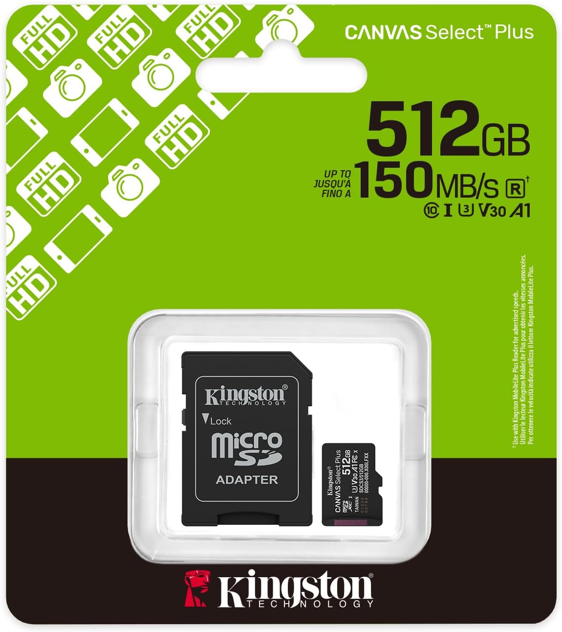 Kingston Canvas Select Plus Gen3 | 512GB microSDXC card | UHS-I U3 V30 A1