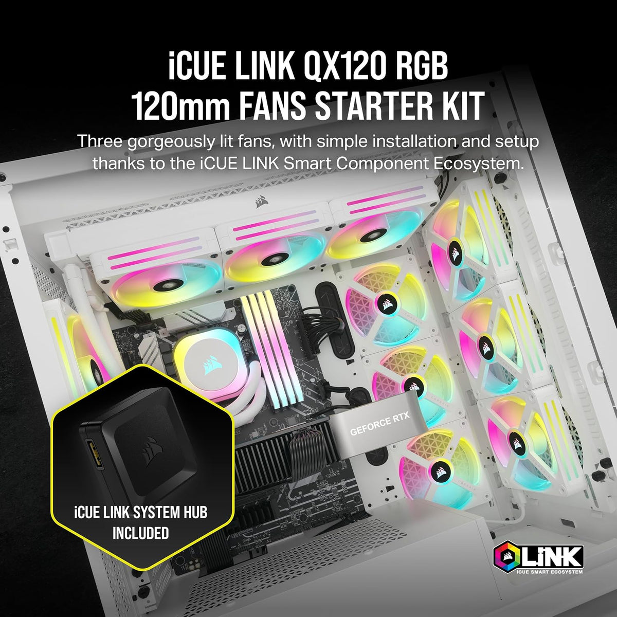 CORSAIR iCUE LINK QX120 RGB | 120mm PC case fans | PWM RGB starter kit