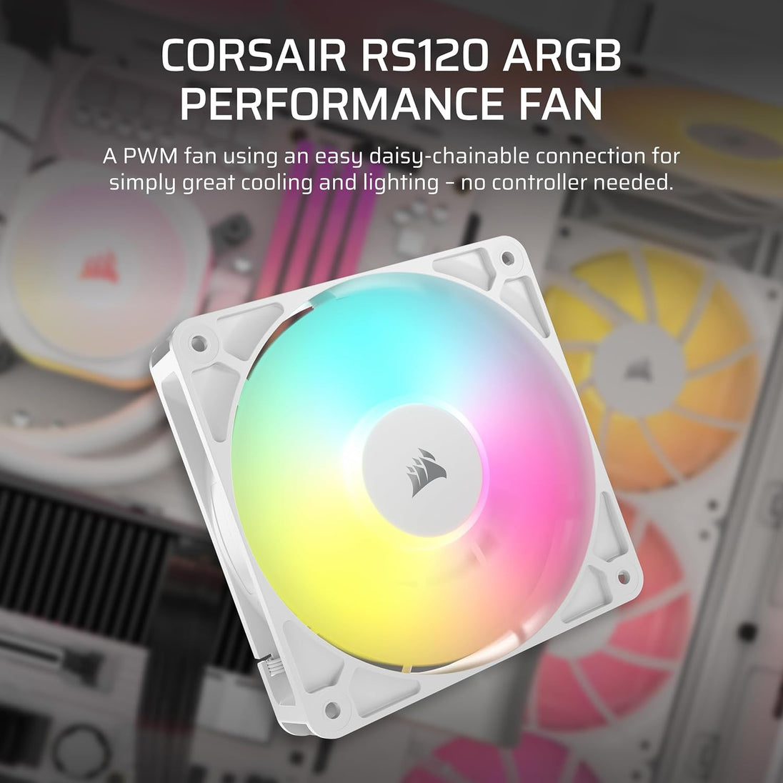 CORSAIR RS120 ARGB | 120mm PWM case fan | 2100 RPM | White