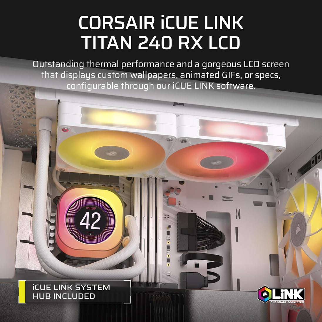 CORSAIR iCUE LINK TITAN 240 RX LCD | Liquid CPU cooler | 240mm radiator | White
