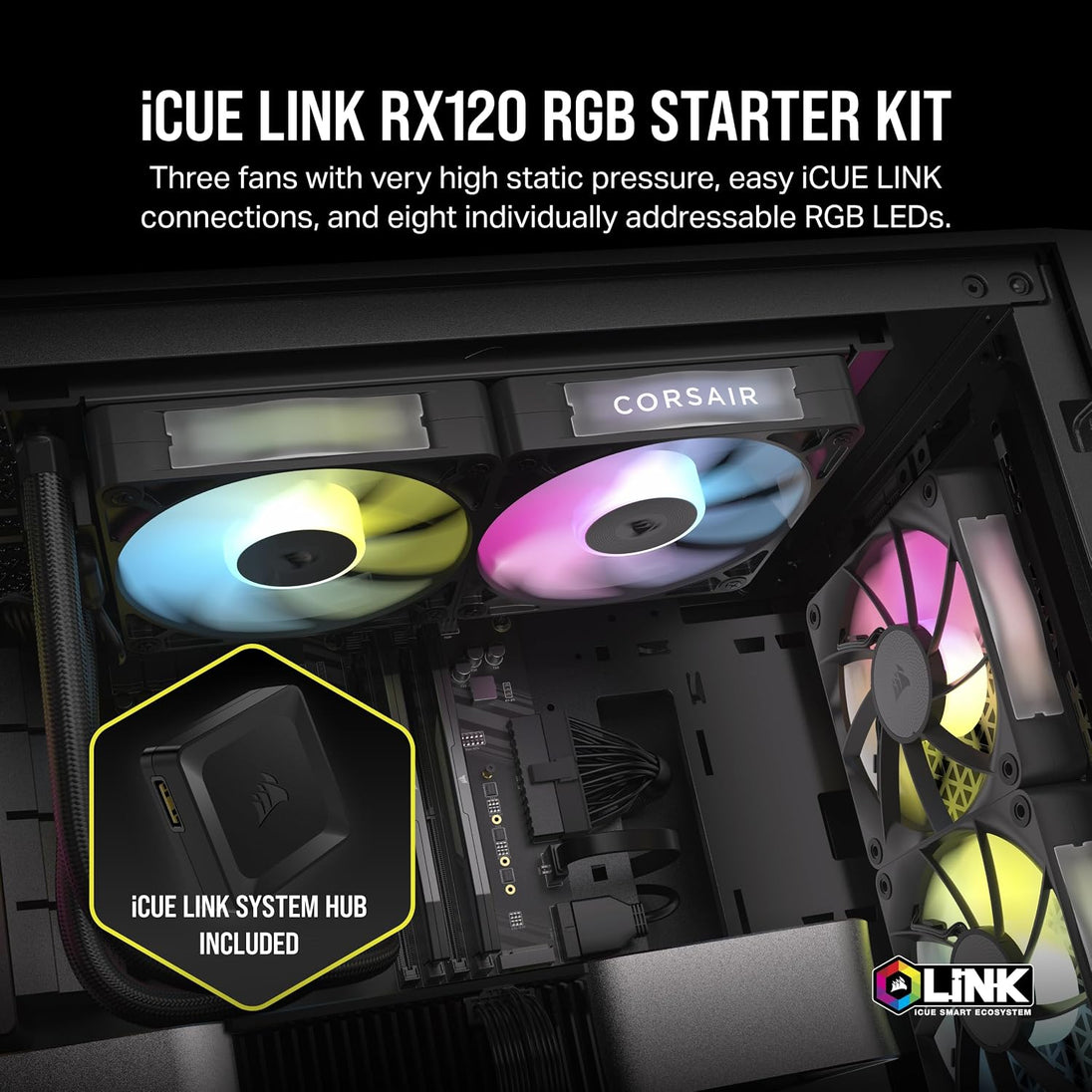 CORSAIR iCUE LINK RX120 RGB | 120mm PWM fans | Triple starter kit | Black