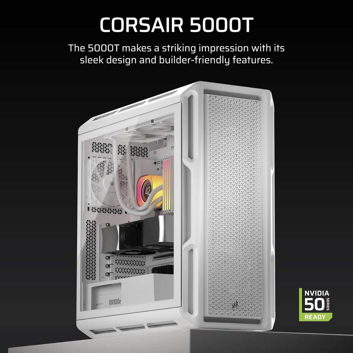CORSAIR 5000T | Mid-tower PC case | E-ATX compatible | White