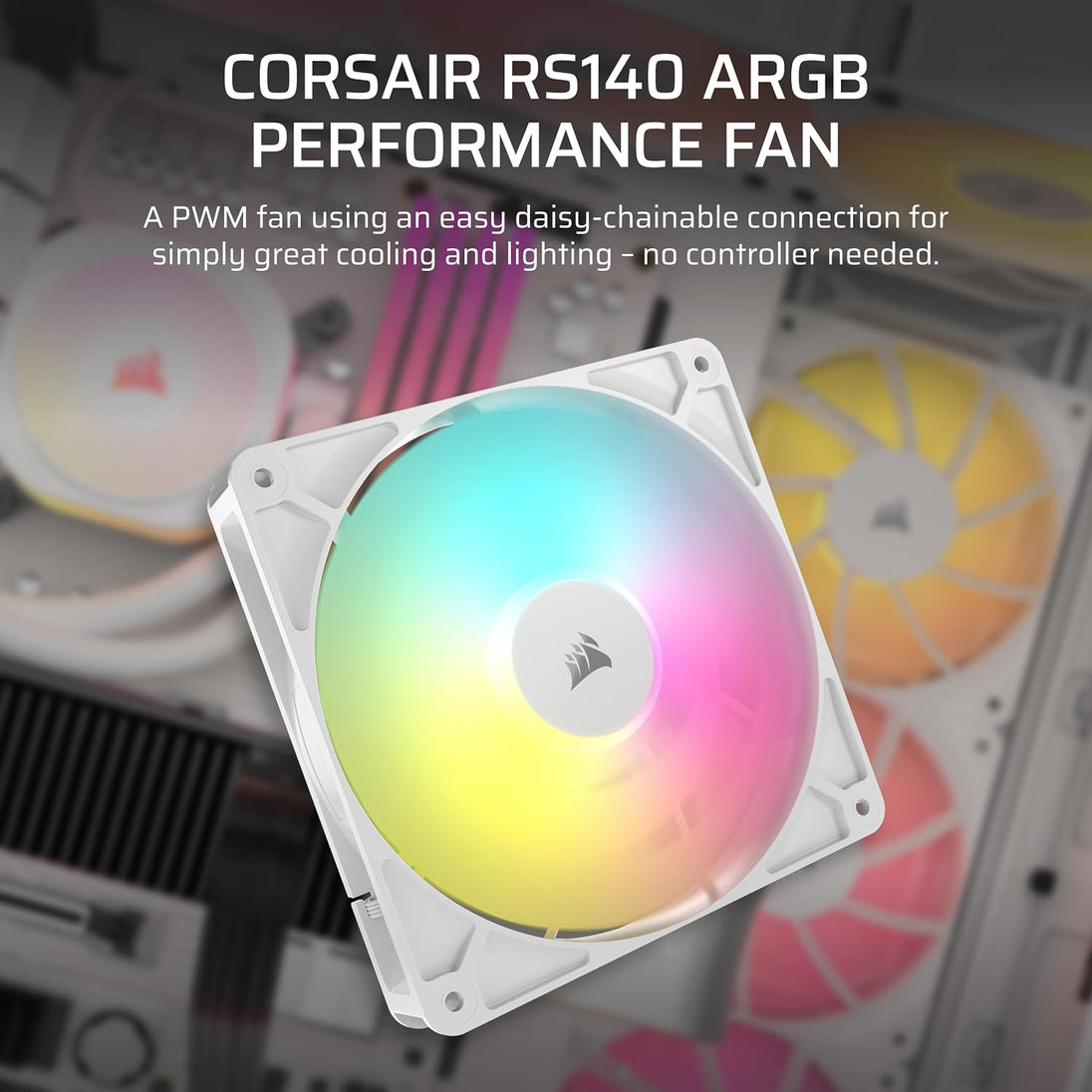 CORSAIR RS140 ARGB | 140mm PWM case fan | 330–1700 RPM | White