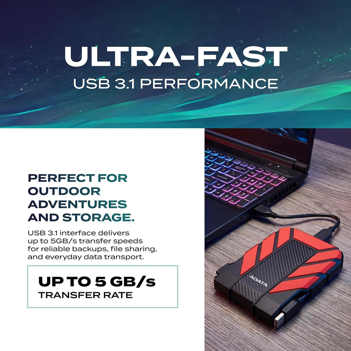 ADATA HD710 Pro | Portable hard drive | 2TB USB 3.2 Gen 1 | Red