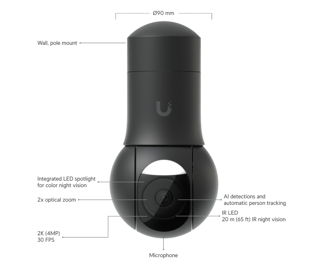 Ubiquiti UniFi G5 PTZ | PTZ security camera | 2K 2x optical zoom | Black