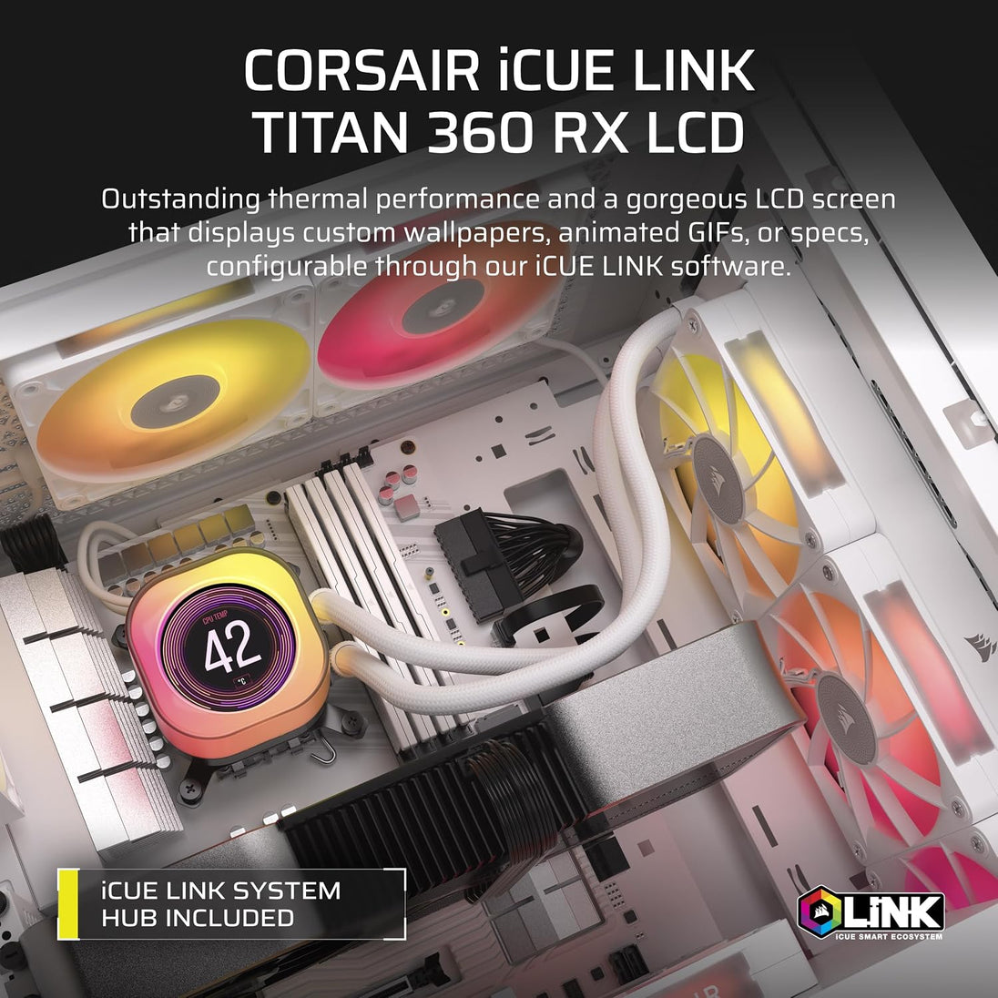 CORSAIR iCUE LINK TITAN 360 RX LCD | Liquid CPU cooler | 360mm AIO | White