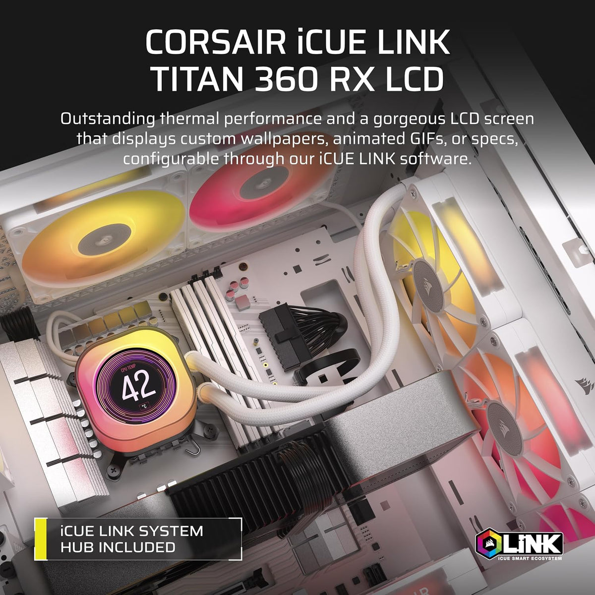 CORSAIR iCUE LINK TITAN 360 RX LCD | Liquid CPU cooler | 360mm AIO | White