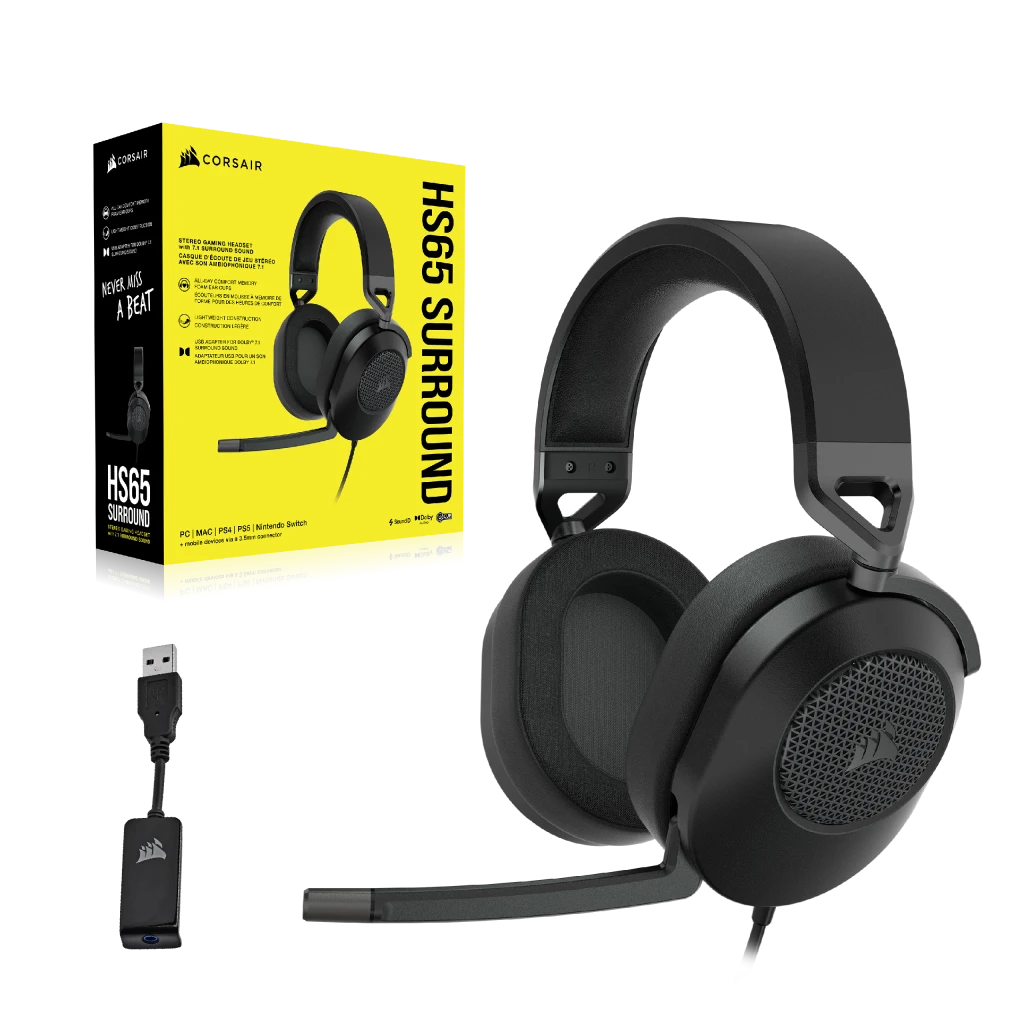 CORSAIR HS65 SURROUND | Wired gaming headset | Dolby Audio 7.1 | Carbon