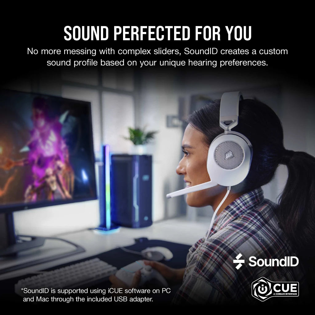 CORSAIR HS65 SURROUND | Wired gaming headset | Dolby Audio 7.1 | White