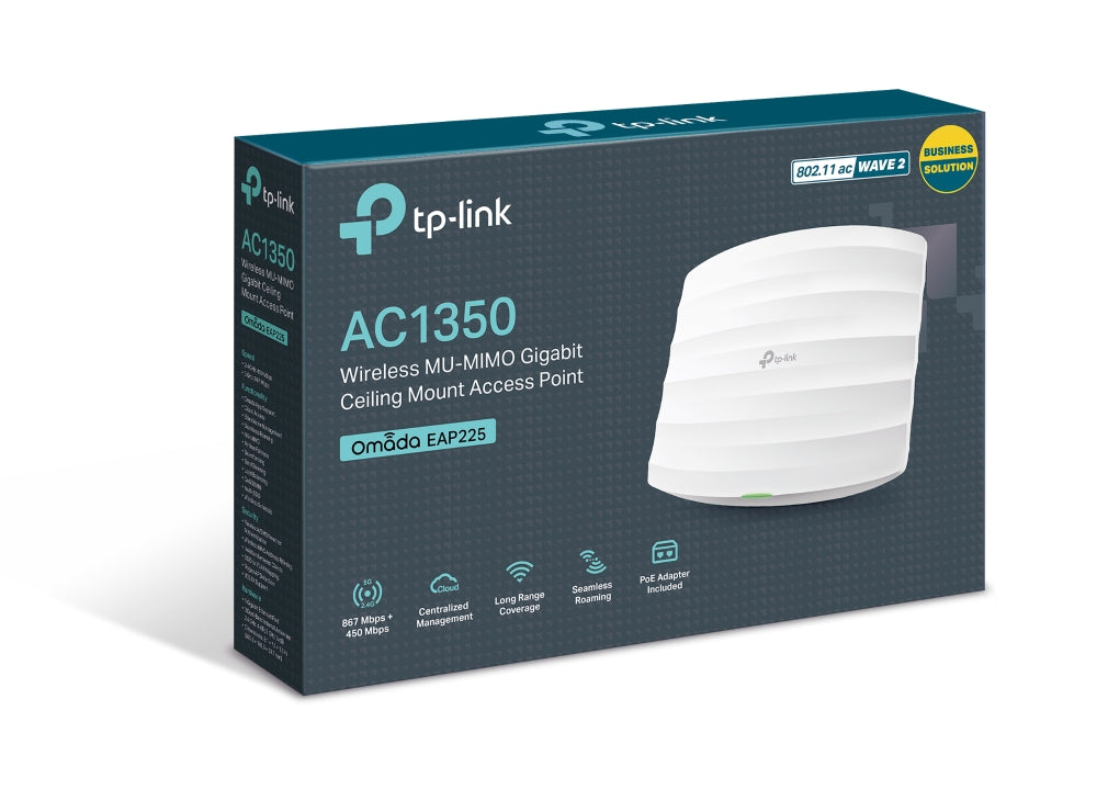 TP-Link Omada EAP225 | Ceiling mount access point | AC1350 Wi-Fi 5 | White