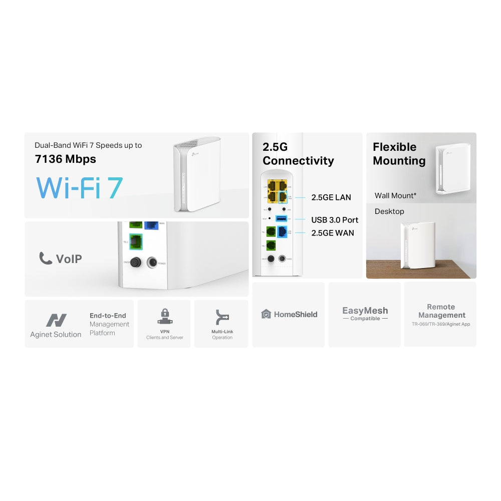 TP-Link Aginet EB431v | Wi-Fi 7 router | BE7200 dual-band | VoIP