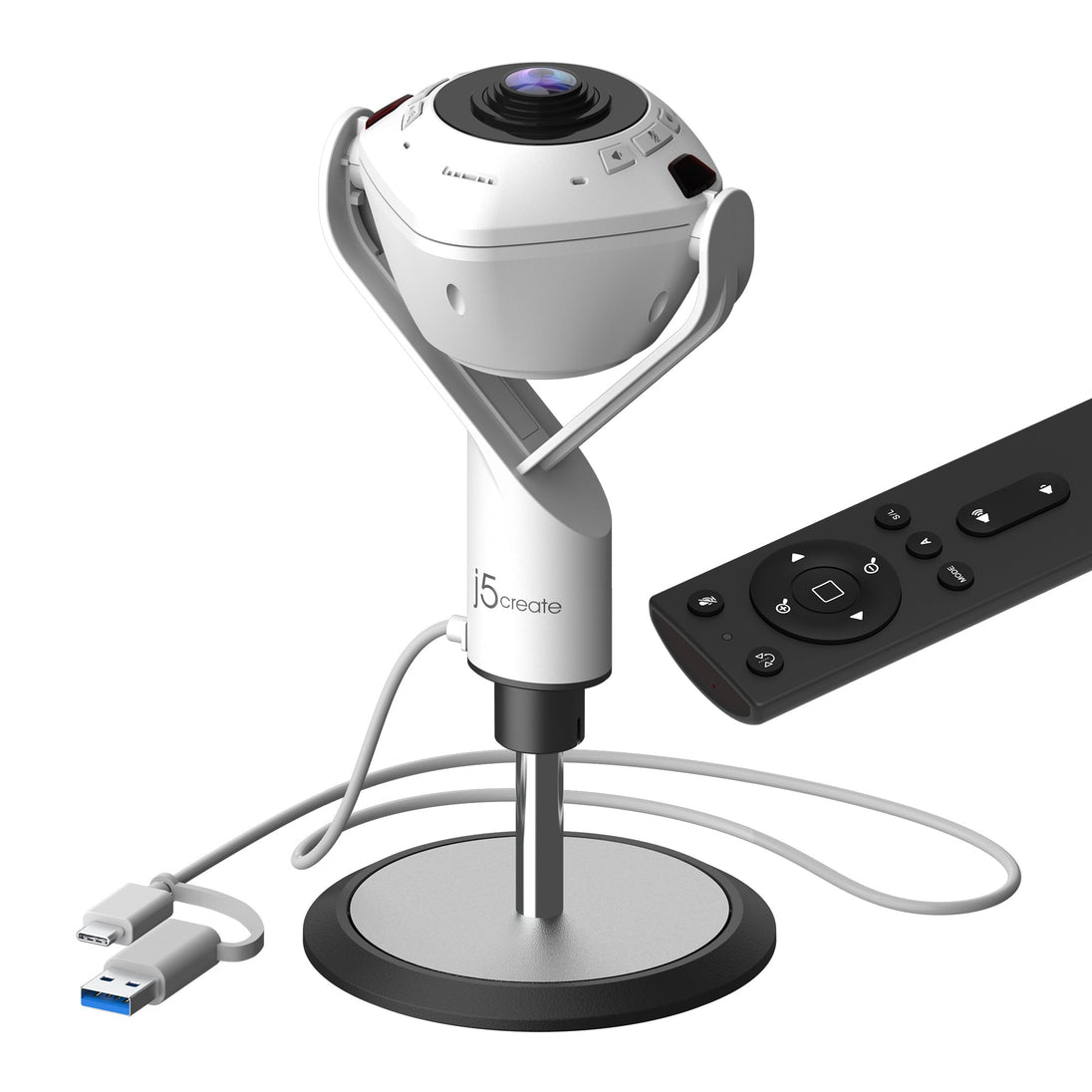 J5CREATE JVU368-N | 360° conference webcam | 1080p at 30 fps | White and black