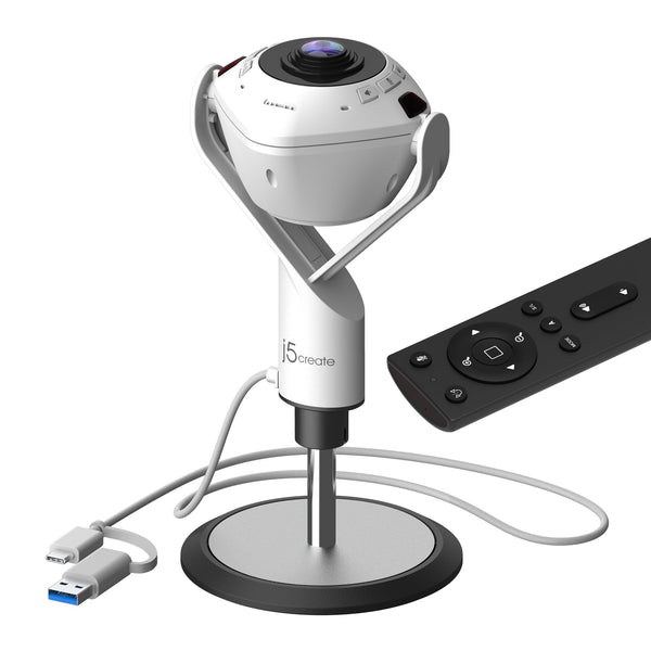 J5CREATE JVU368-N | 360° conference webcam | 1080p at 30 fps | White and black