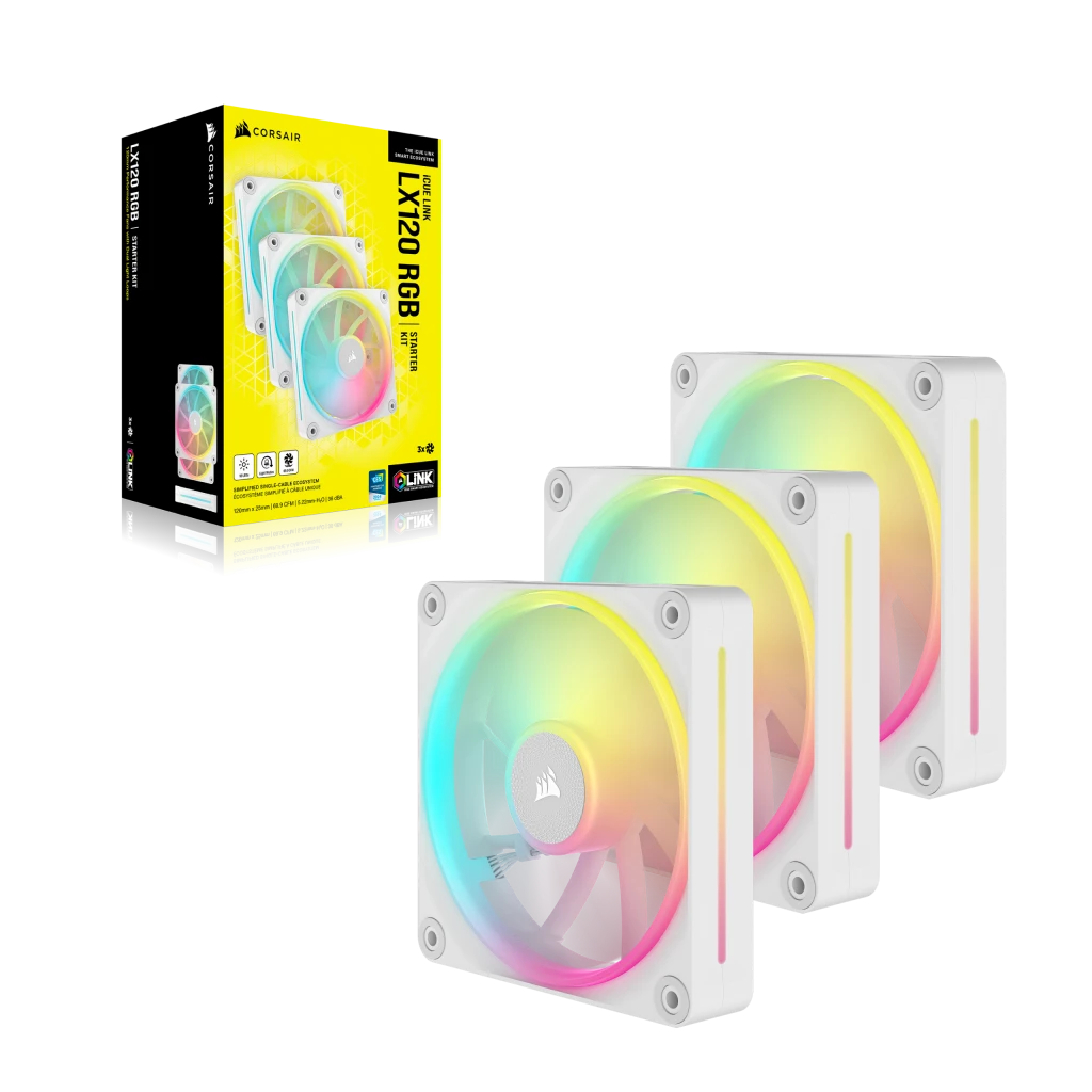 CORSAIR iCUE LINK LX120 | 120mm RGB case fans | 3-fan starter kit | White