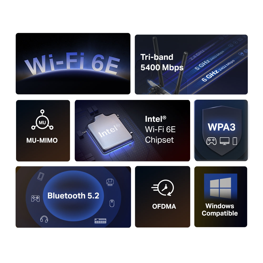 MERCUSYS MA86XE | Wi-Fi 6E PCIe adapter | AXE5400 tri-band | Bluetooth 5.2