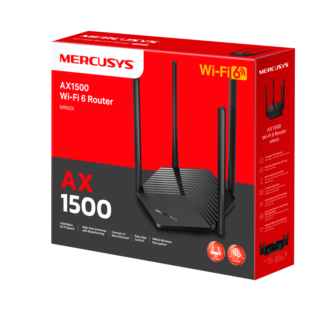 MERCUSYS MR60X | Wi-Fi 6 router | AX1500 dual-band | Black