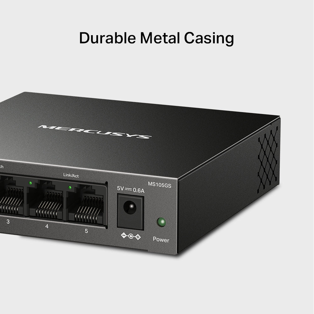 MERCUSYS MS105GS | 5-port Gigabit network switch | 5 x 10/100/1000 Mbps | Metal