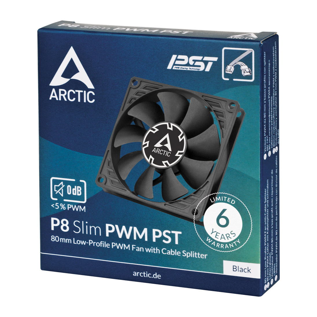 ARCTIC P8 Slim PWM PST | 80 mm case fan | PWM 300–3000 rpm | Black