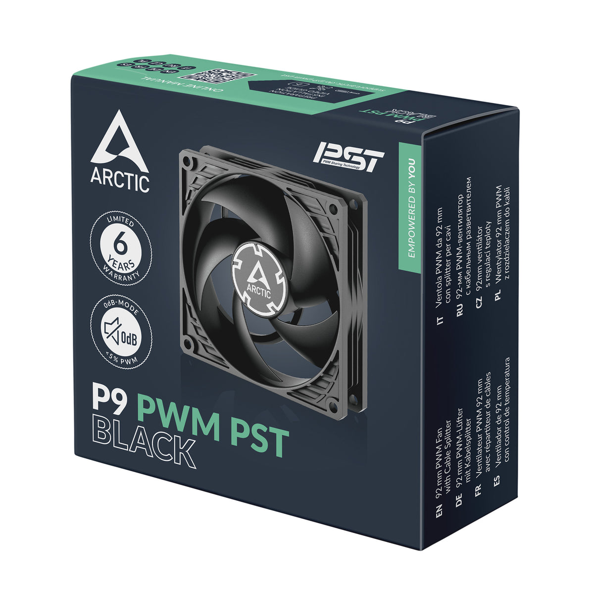 ARCTIC P9 PWM PST | 92 mm case fan | PWM 200–3000 rpm | Black