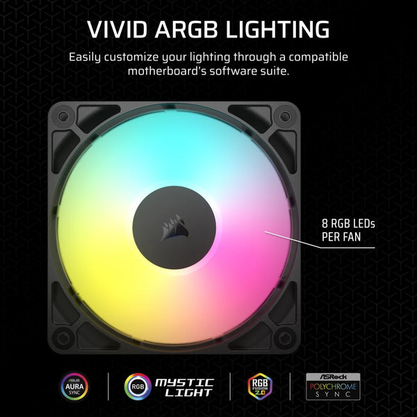 CORSAIR RS120 ARGB | 120mm PWM case fans | 2100 RPM | Black triple pack