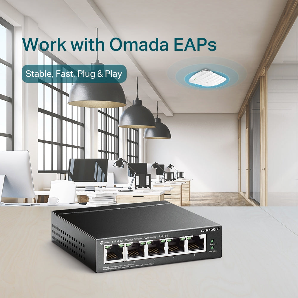 TP-Link TL-SF1005LP | 5-port Fast Ethernet PoE switch | 4 PoE ports | 41 W