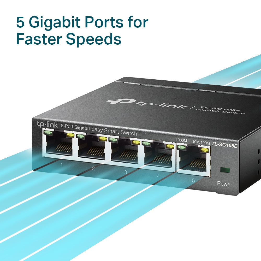 TP-Link TL-SG105E | 5-port Gigabit smart switch | 10/100/1000 Mbps | Metal
