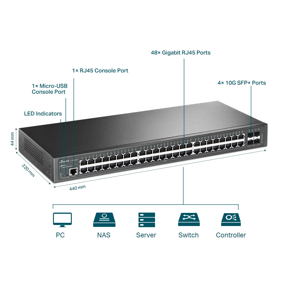 TP-Link JetStream TL-SG3452X | 48-port managed network switch | 48 Gigabit ports