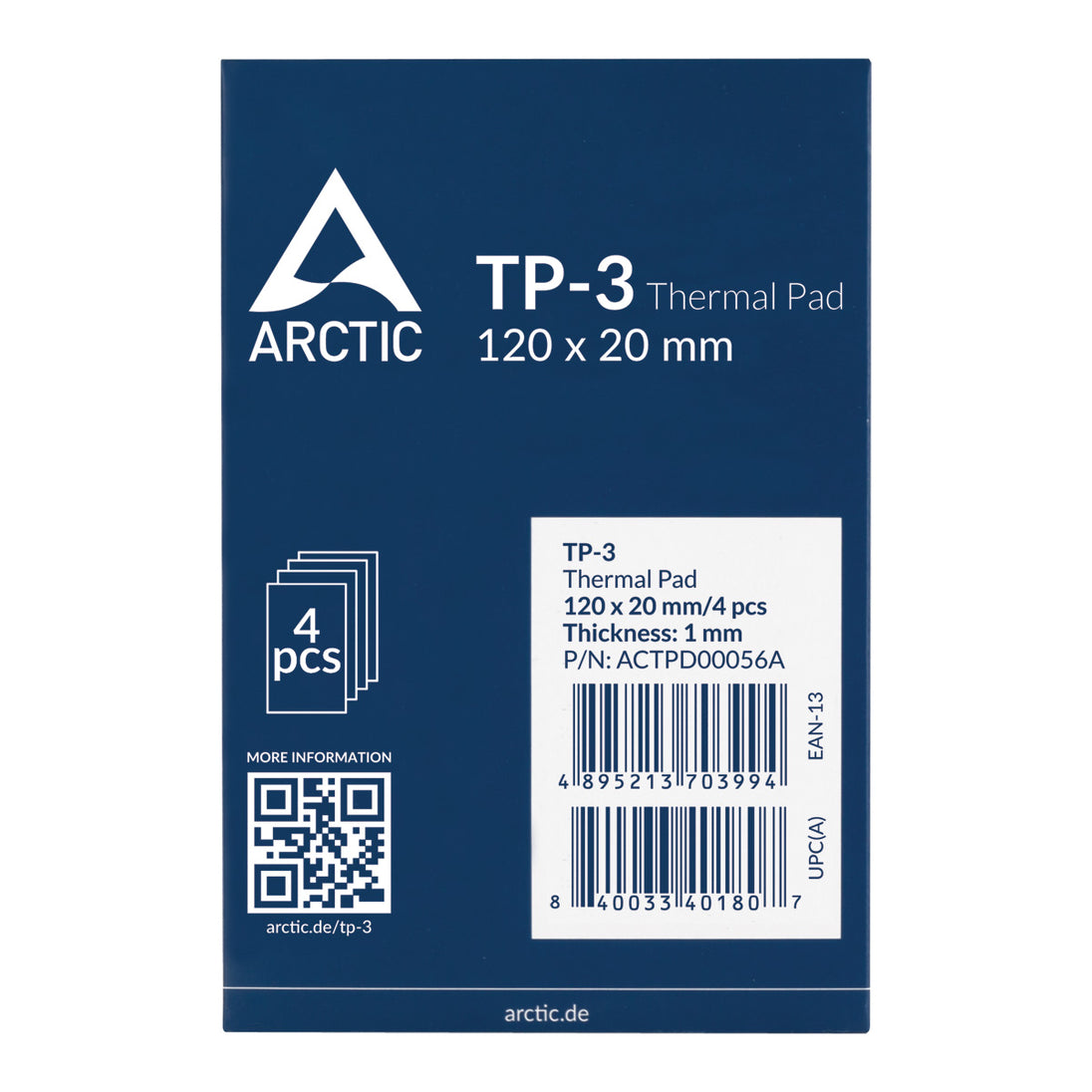 ARCTIC TP-3 | Thermal pad | 120 x 20 mm 1 mm | Pack of 4