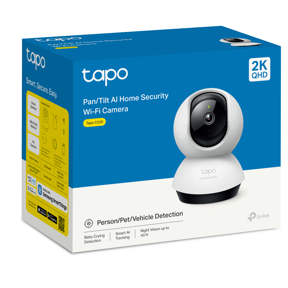 TP-Link Tapo C220 | Indoor Wi-Fi security camera | 2K 4MP pan and tilt | White