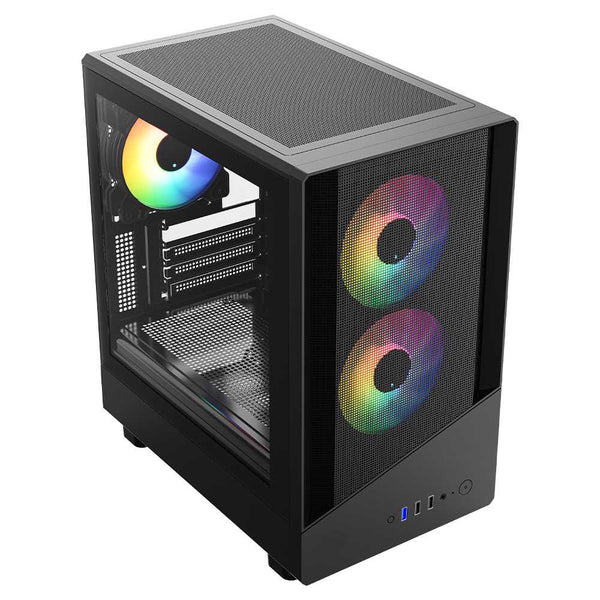 VIDA Spire M | Micro-ATX gaming case | 3 x 120mm ARGB fans | Black