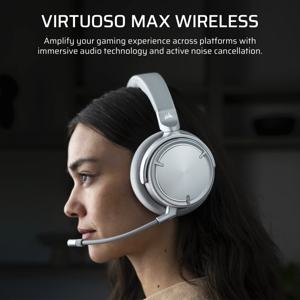 CORSAIR VIRTUOSO MAX | Wireless gaming headset | 2.4GHz and Bluetooth | Silver