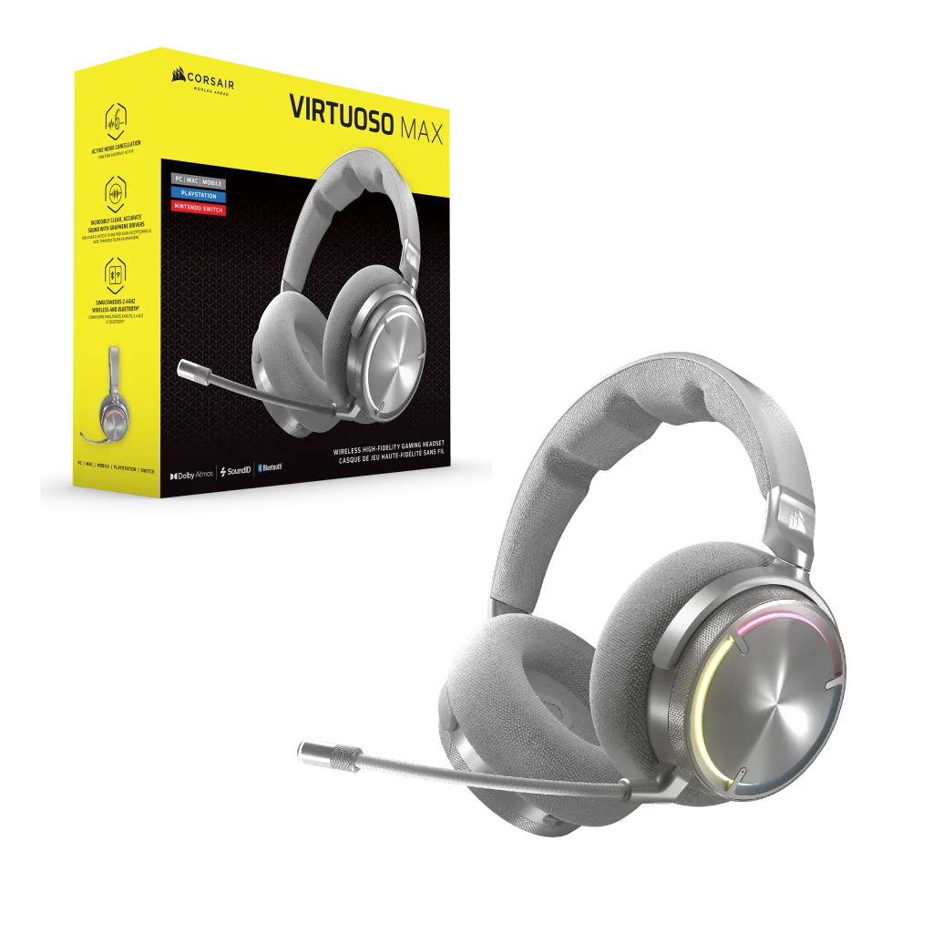 CORSAIR VIRTUOSO MAX | Wireless gaming headset | 2.4GHz and Bluetooth | Silver