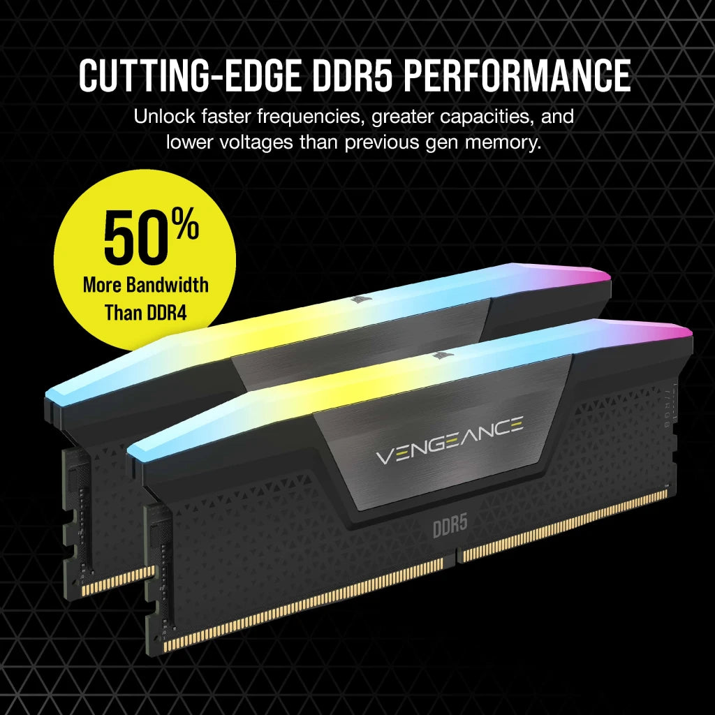 CORSAIR VENGEANCE RGB | DDR5 RAM | 32GB 5200MT/s CL40 | Black