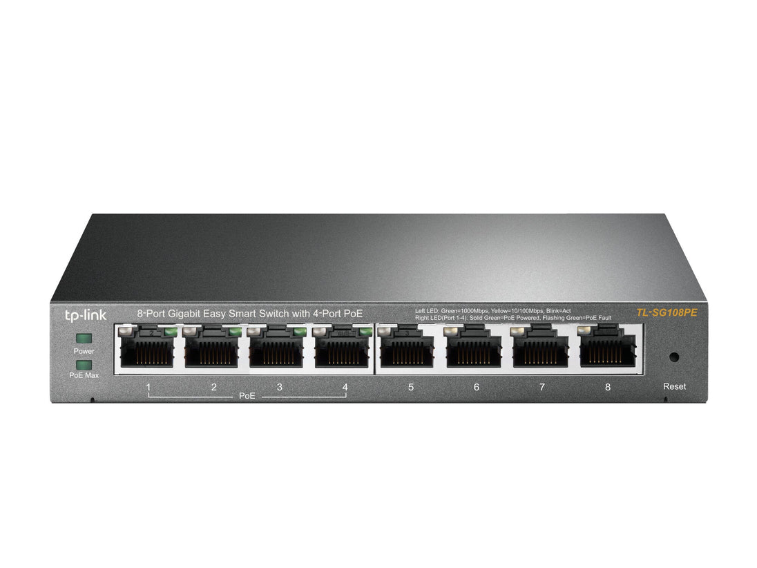 TP-Link TL-SG108PE | Gigabit Easy Smart switch | 8 ports with 4-port PoE+ | 64 W