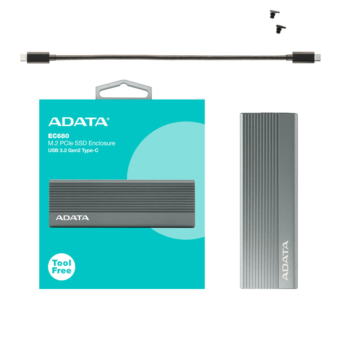ADATA EC680 | M.2 NVMe SSD enclosure | USB-C 10Gbps | Grey