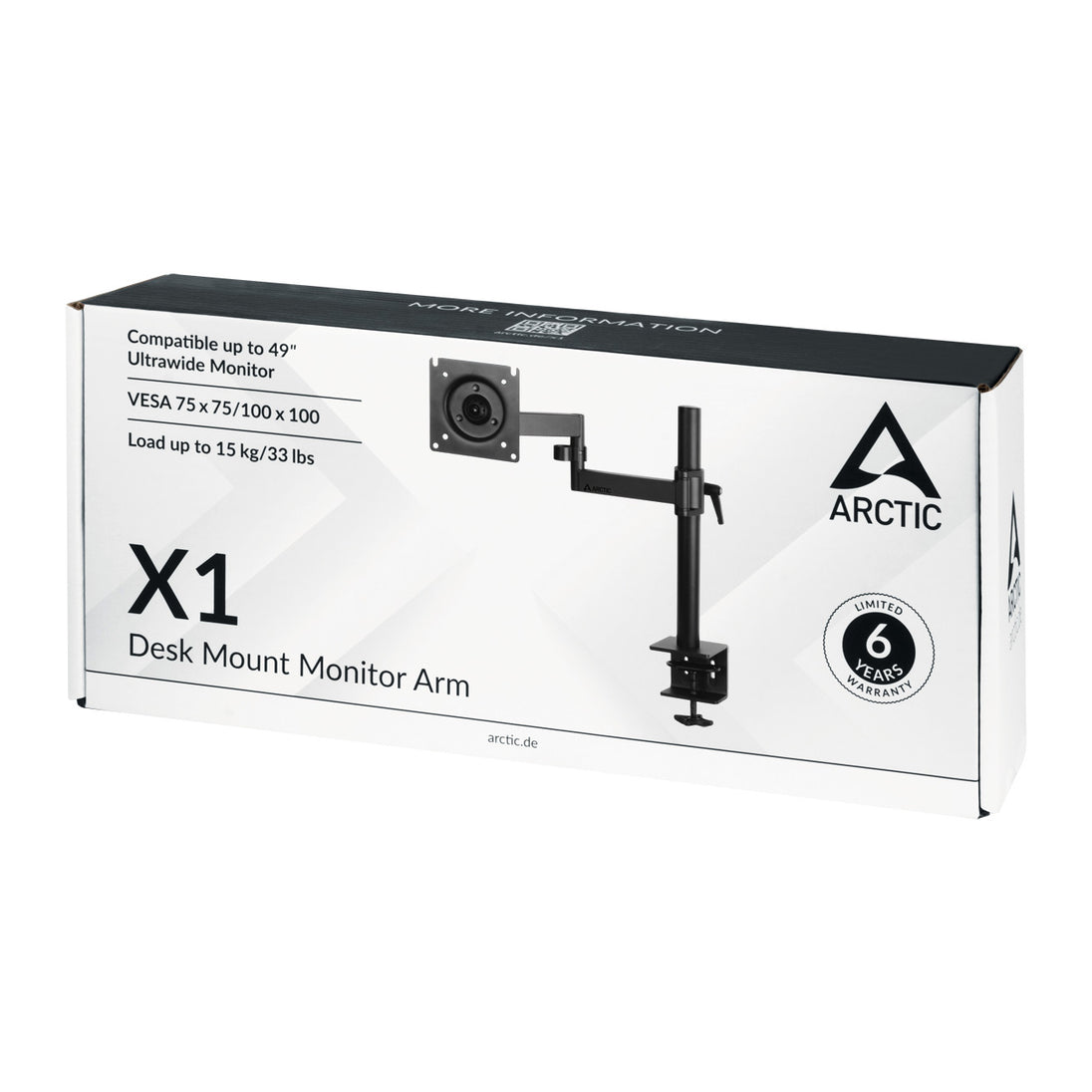 ARCTIC X1 | Single monitor arm | Desk clamp mount | Matt black