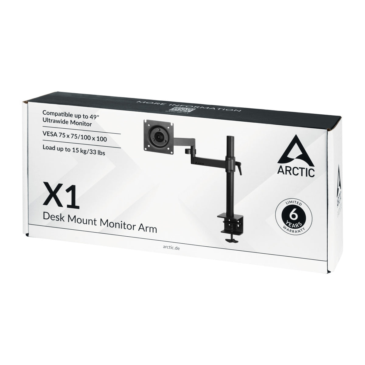 ARCTIC X1 | Single monitor arm | Desk clamp mount | Matt black