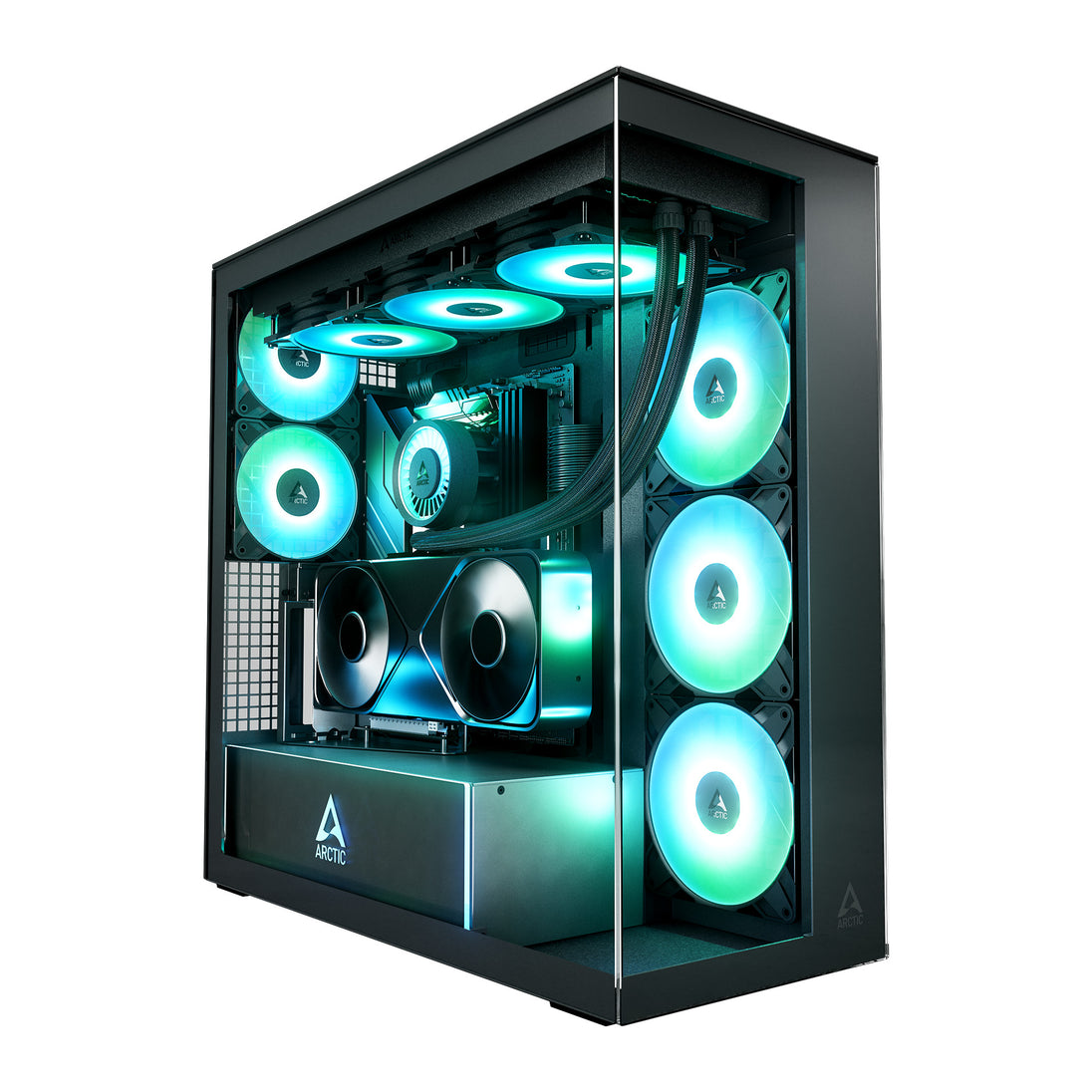 ARCTIC Xtender VG | E-ATX PC case | Vertical GPU mount | Black clear glass