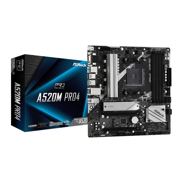 ASRock A520M Pro4 | AM4 motherboard | 4 DDR4 slots | Micro-ATX