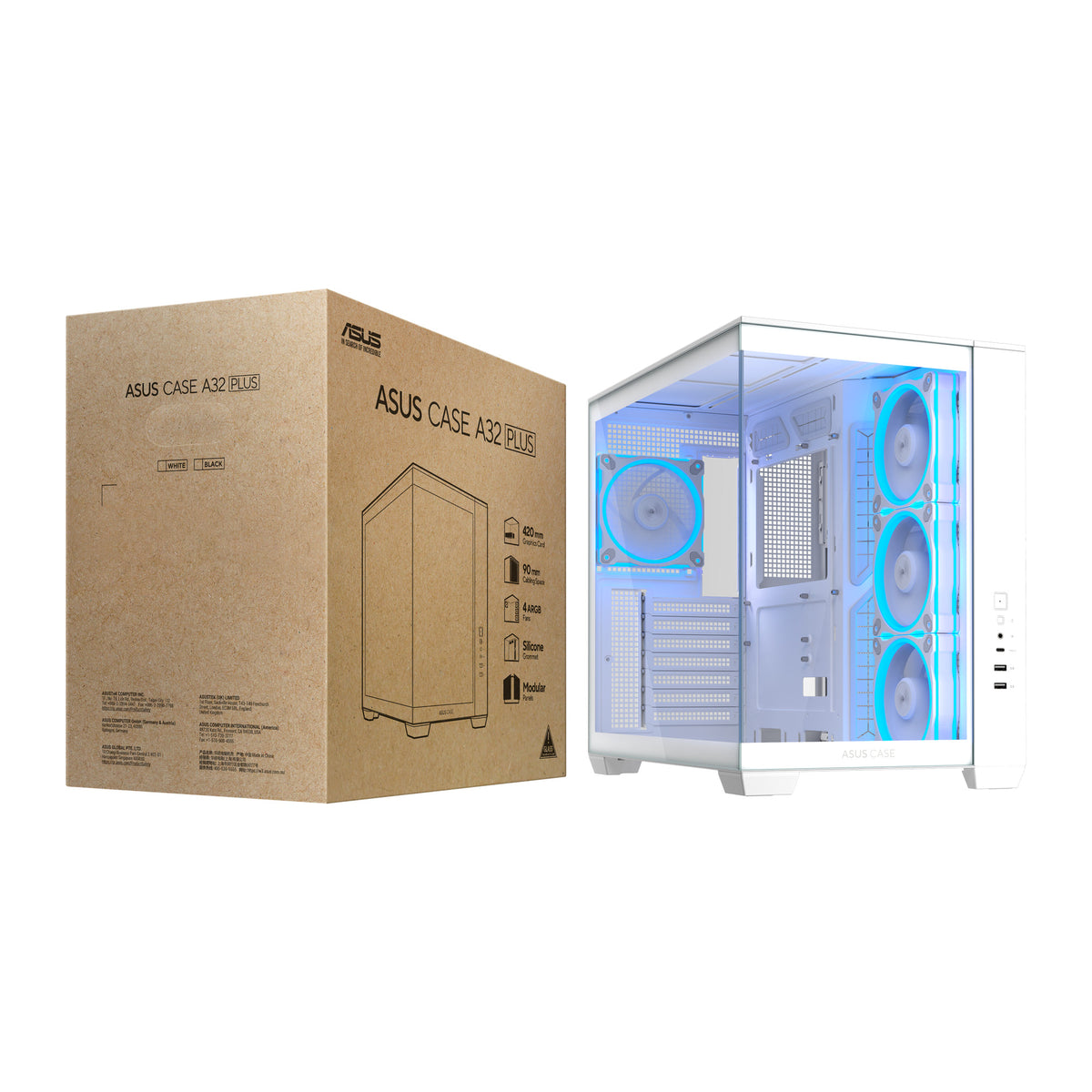 ASUS A32 PLUS | ATX PC case | Dual-chamber with 4 ARGB fans | White