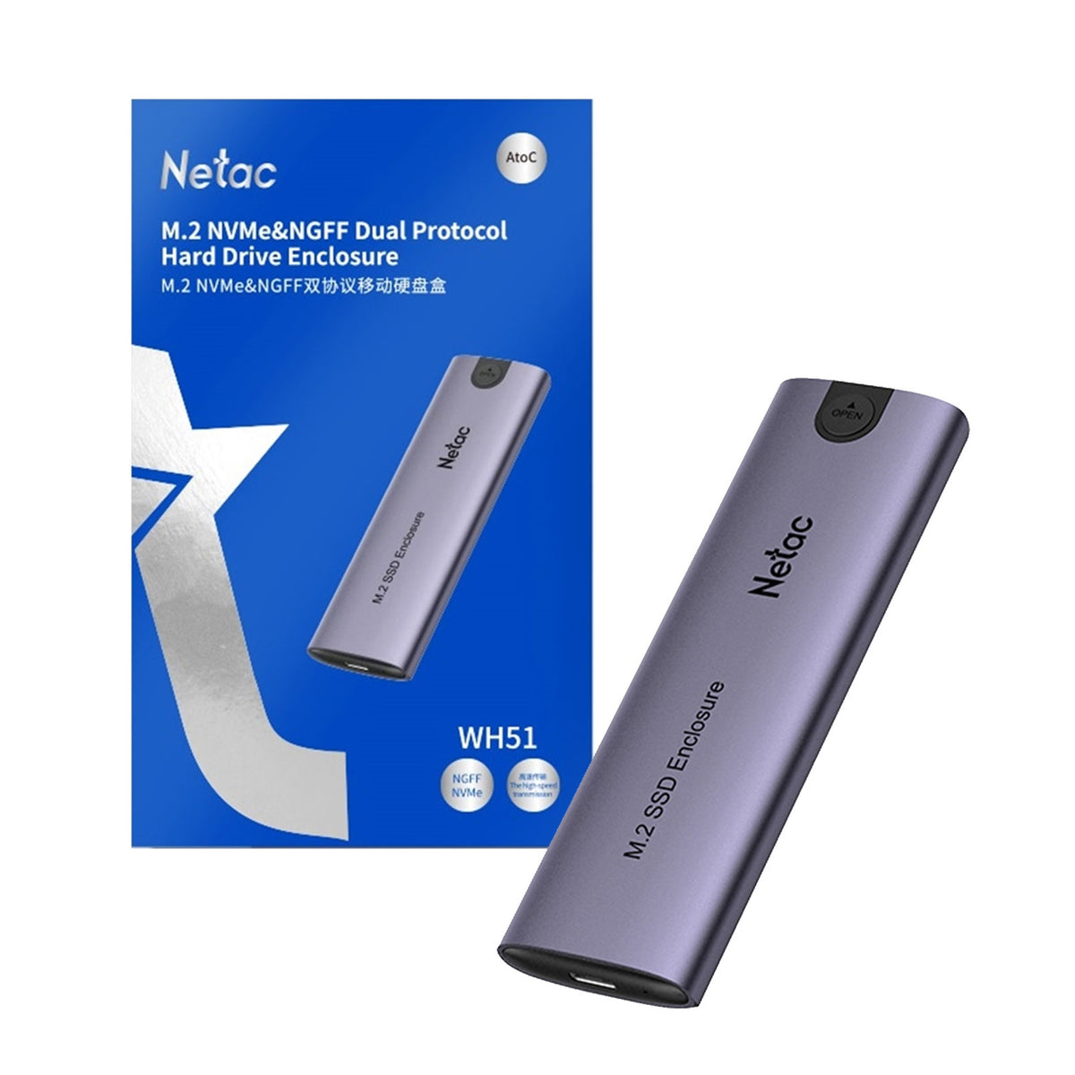 Netac WH51 | M.2 SSD enclosure | USB 3.1 10Gbps | NVMe and SATA