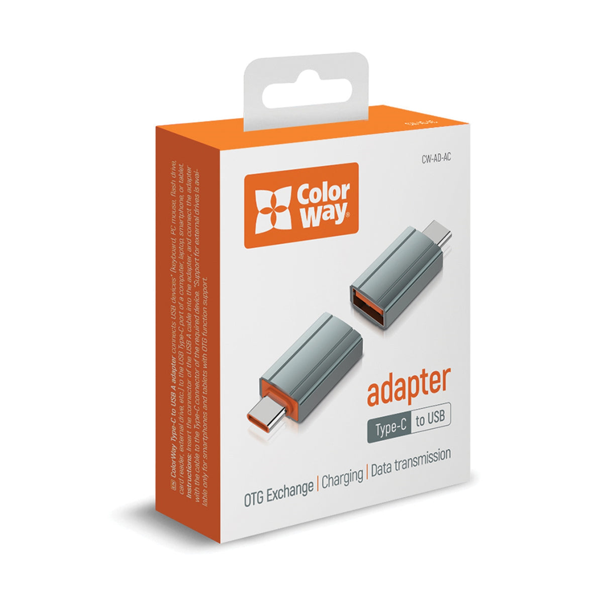 ColorWay CW-AD-AC | USB-A to USB-C adapter | 3A and USB 2.0 | Grey