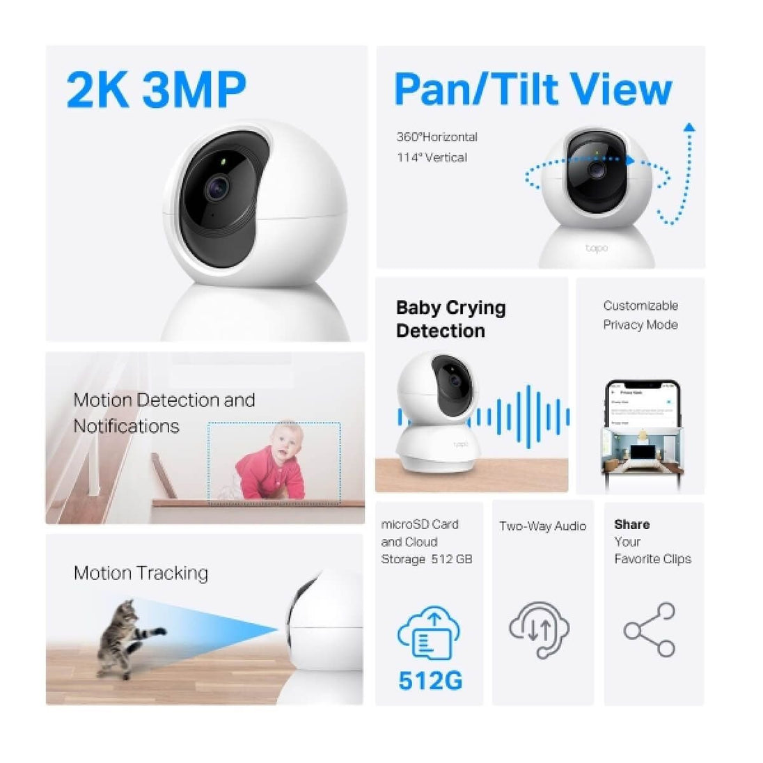 TP-Link Tapo C210P2 | Wi-Fi security cameras | 2K 3MP pan and tilt | 2-pack