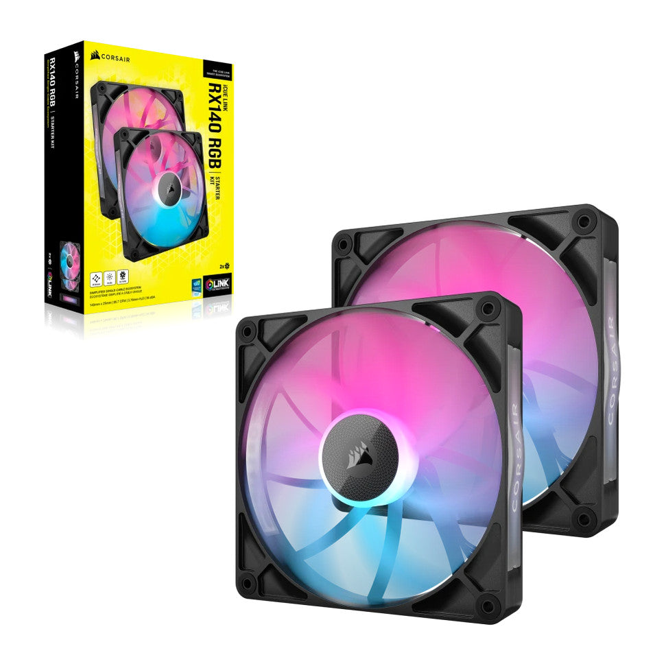 CORSAIR iCUE LINK RX140 RGB | 140mm PWM case fans | Twin starter kit | Black