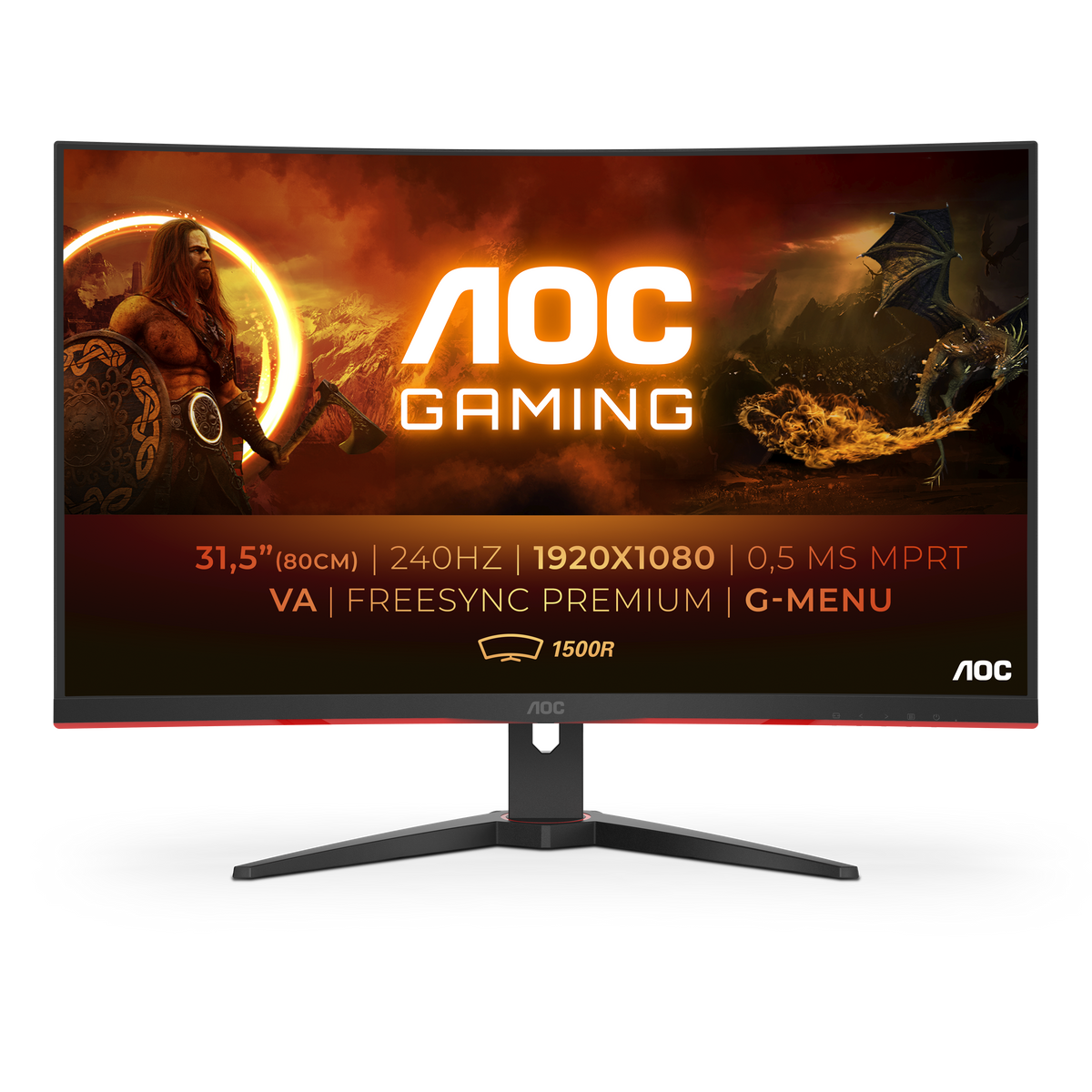 AOC C32G2ZE/BK | Curved gaming monitor | 31.5 inch Full HD 240Hz | Black and red