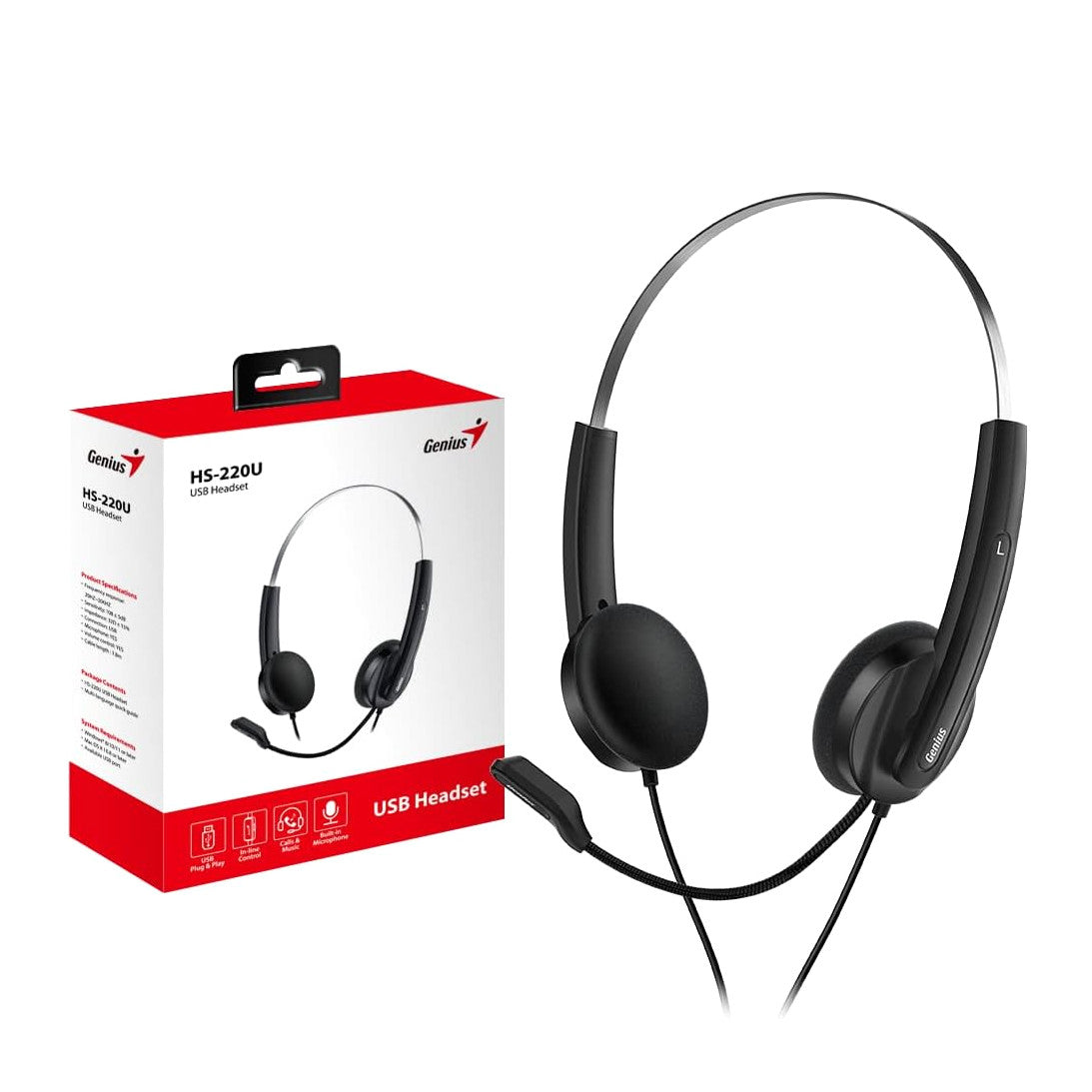 Genius HS-220U | USB headset with microphone | Plug and play | Black