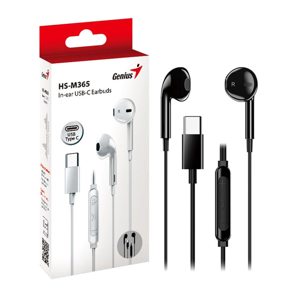 Genius HS-M365 | USB-C in-ear earbuds | In-line microphone and controls | Black