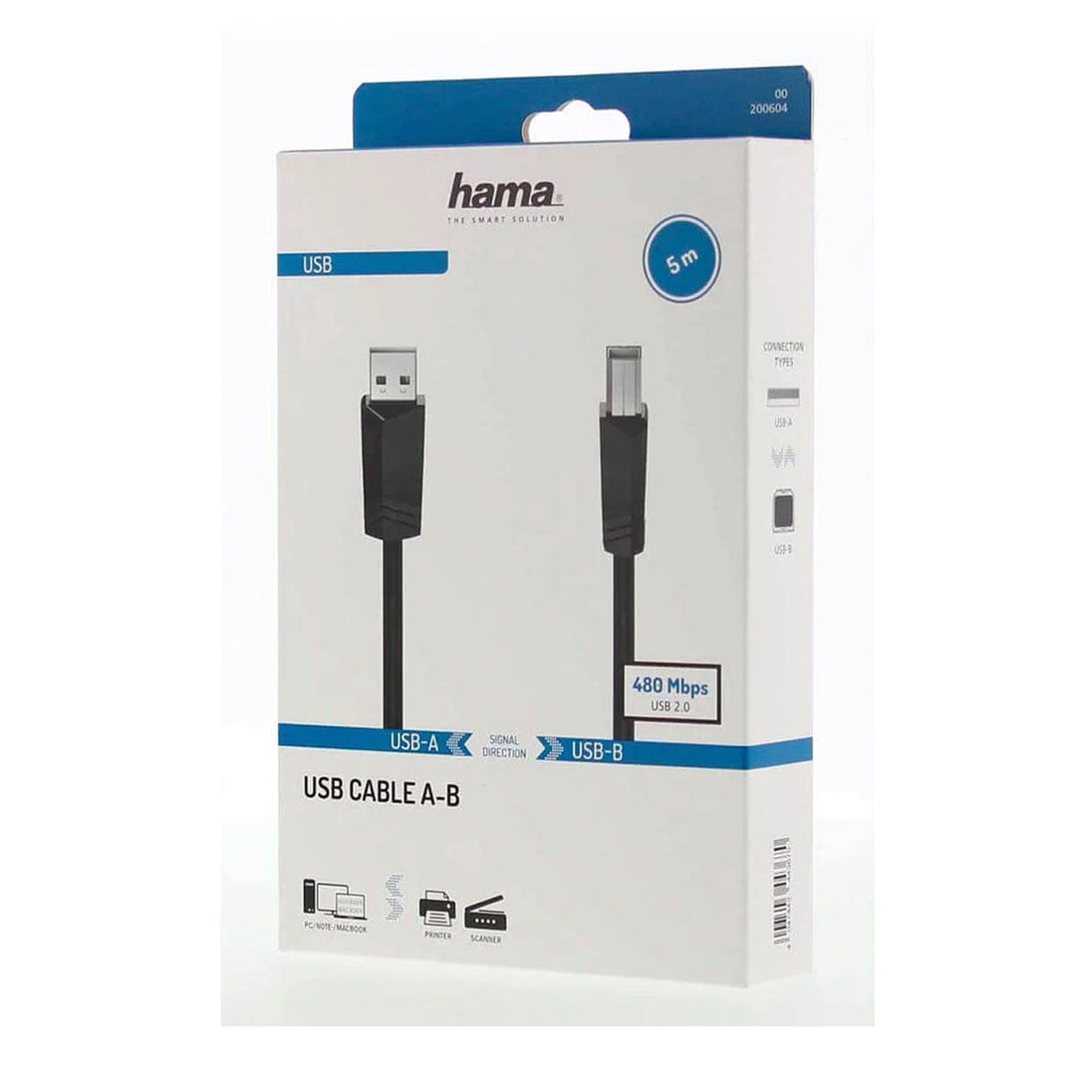 Hama FIC 200604 | USB 2.0 A to B cable | 480 Mbit/s | 5 m black